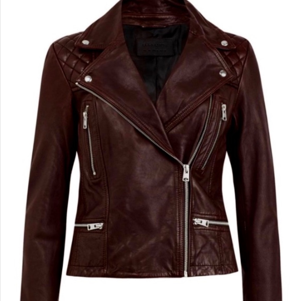 All Saints Oxblood Quilted Leather Jacket